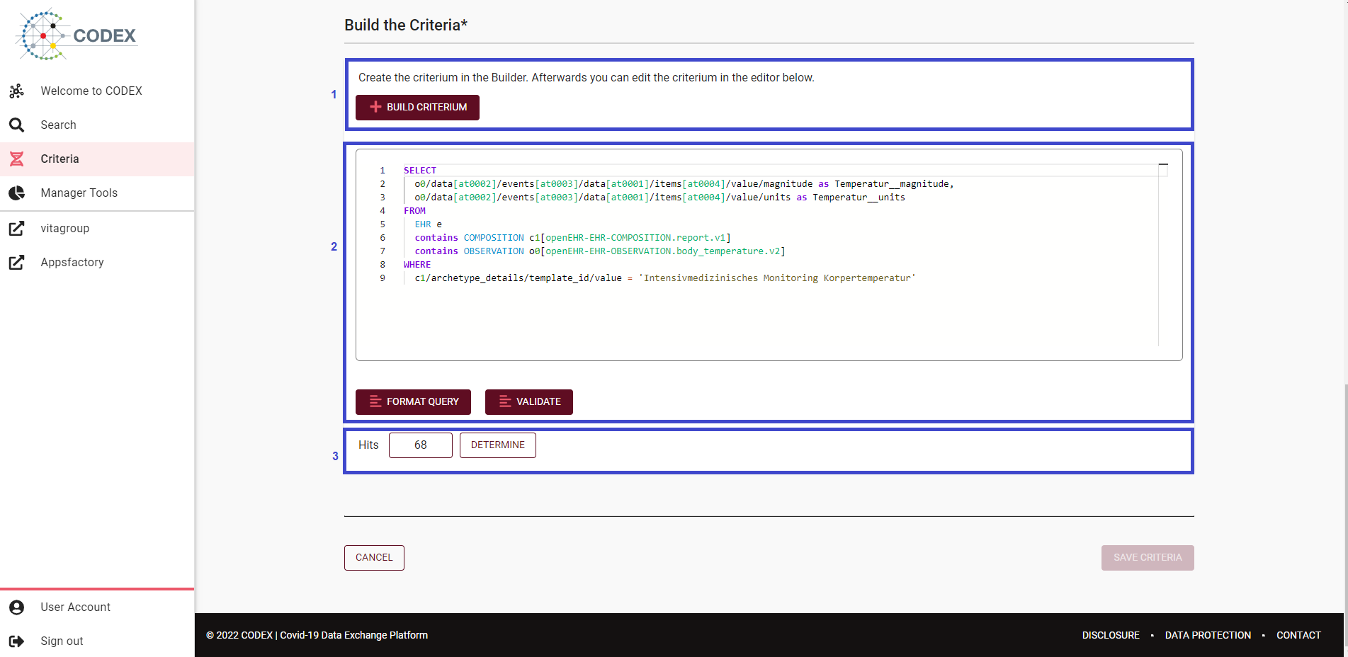 Screenshot of criteria editor builder