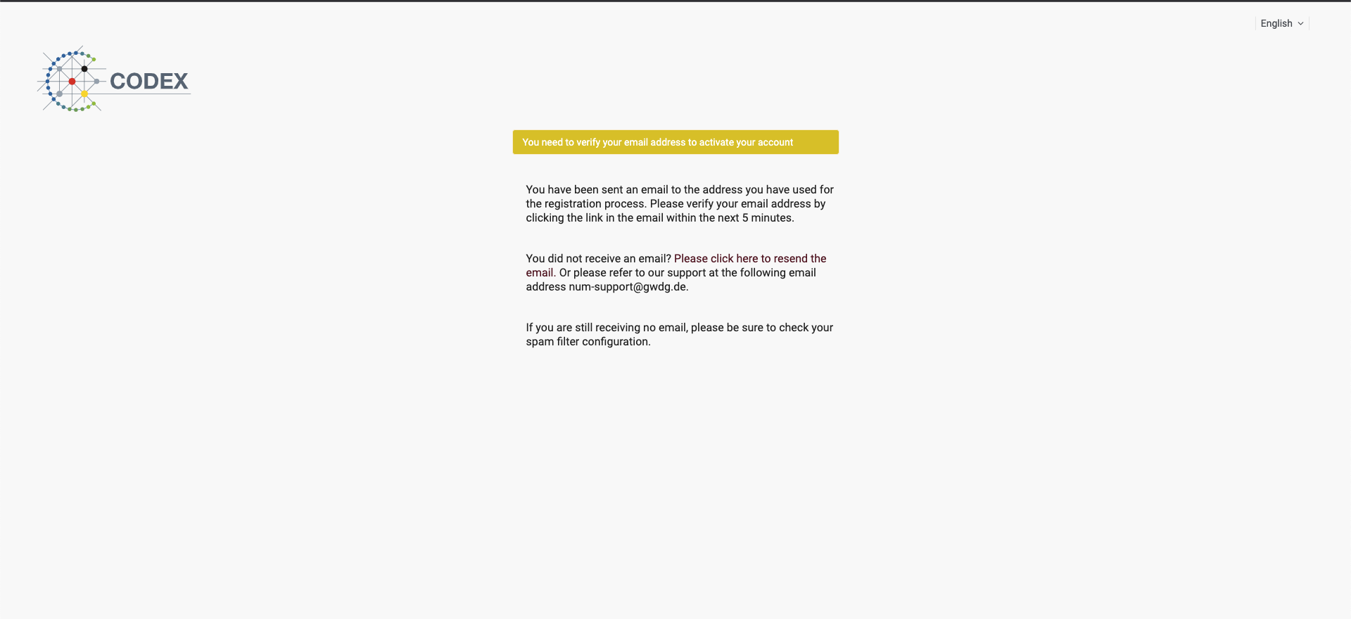 After sign up page which informs about a sent email the user should check